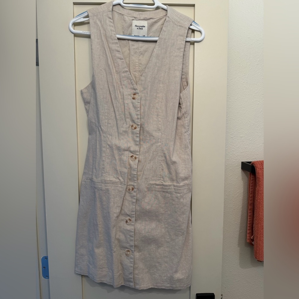 Abercrombie & Fitch Beige Button-Down Midi Dress